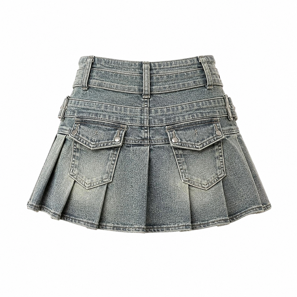 DENIM PLEATED MINI SKIRT