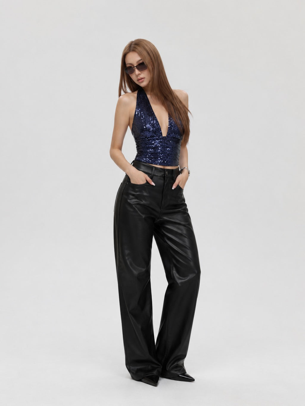 MIDNIGHT SEQUIN HALTER