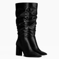 Black Faux Leather Slouch Boots
