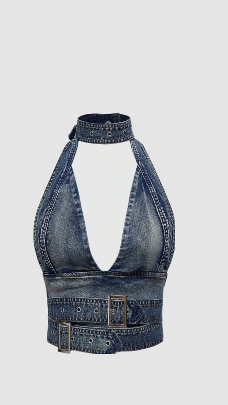 EDGY RETRO DENIM HALTER TOP